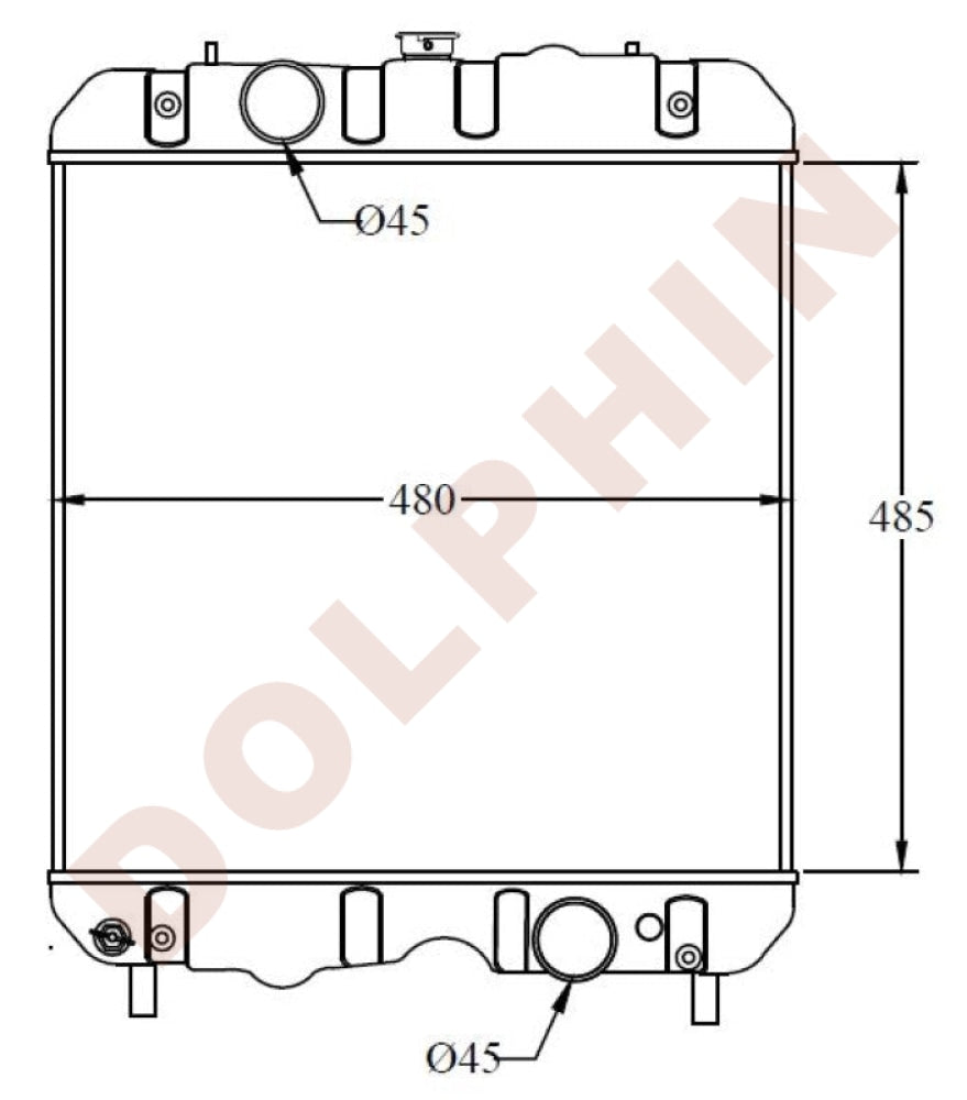 KUBOTA Radiator - M6800HDC, M6800S, M6800SDT, M8200, M8200DT, M8200DTN, M8200HD, M8200SDTN, M9000, M9000DT, M9000DTL, M9000DTM, M9000HD, M9000HDL-F - 485 x 480 x 61 mm