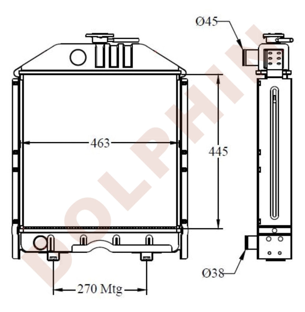 NEW HOLLAND Radiator - TD55D, TD60D, TD65D, TD70D, TD75D, TD80D, TD85D, TD90D,  TT55, TT65,   TD650DT, TD750DT 3010, 3010S,  4010, 4010S, 4040S,  5010,  5010S,  5530, 6530, ALLIS 5040, 5045, 5050 - 445 x 463 x 60 mm