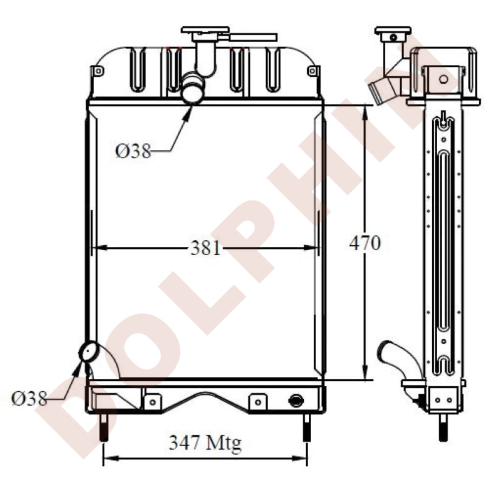 MASSEY FERGUSON Radiator - MF35, 20, 35,  135, 135UK, 148, 203, 205, 2135 - 470 x 381 x 50 mm