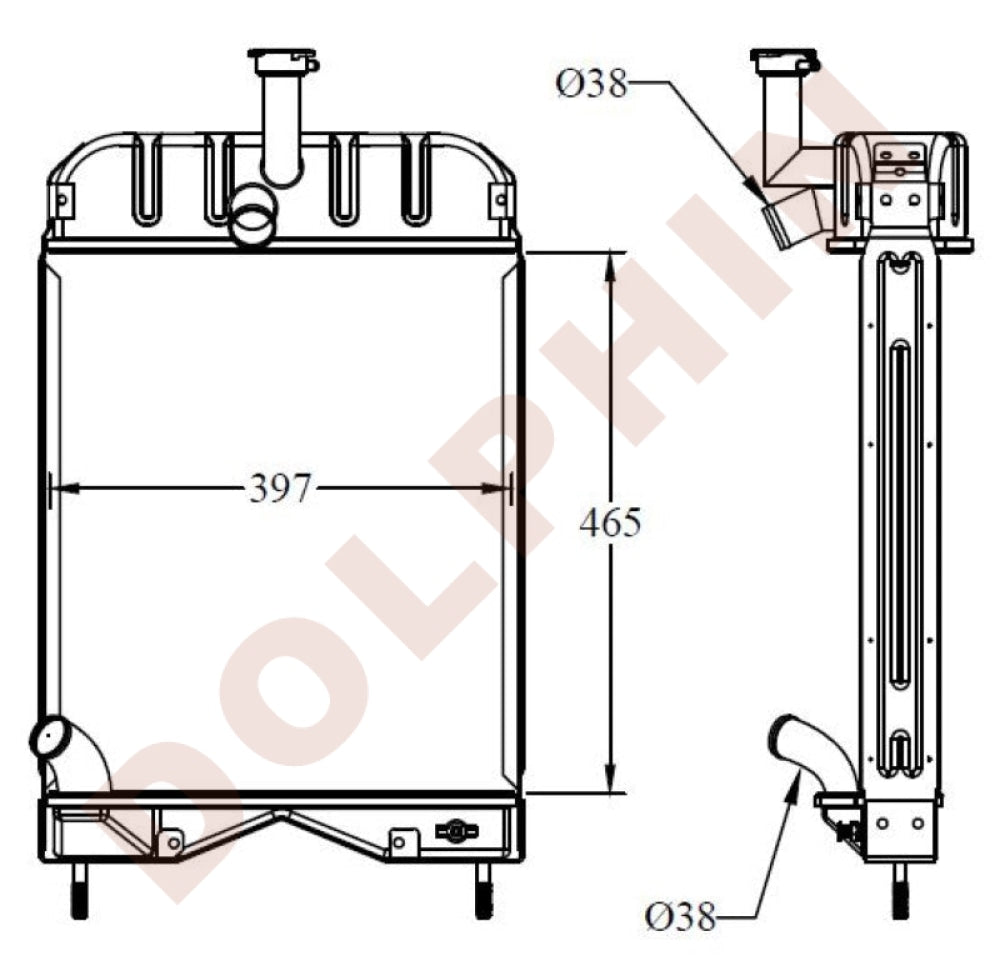 MASSEY FERGUSON Radiator - Massey Ferguson  20E, 20D, 20F, 30E, 30H, 240 (1980-1999) 465 x 397 x 42 mm