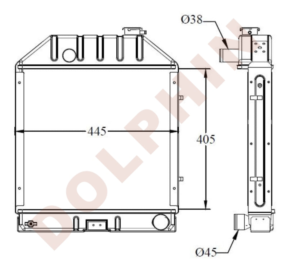 FORD NEW HOLLAND Radiator - 230A,231,234,333,334,335,340,340A, 2000,3000,4000  5000 series - 405 x 445 x 54 mm