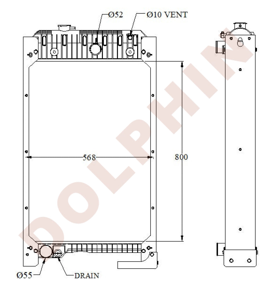 CUMMINS Radiator - GENERATOR 200 kVA C125 D6E C150 D5E C150 D6E C175 D5E C175 D6E C200 D5E C200 D6E C220 D5E G5 - 800 x
