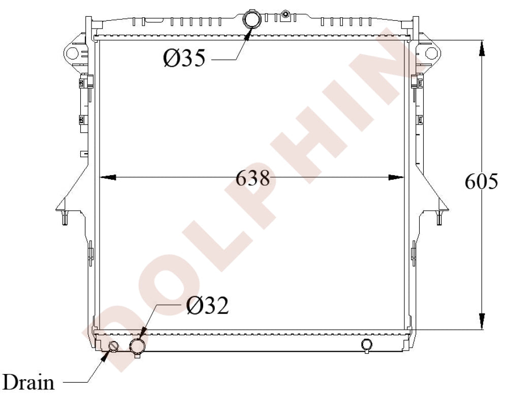 Ford V710 Radiator FORD Radiator - 3.2 TDCI (2011-) 605 x 638 x 26 mm | Dolphin Catalogue