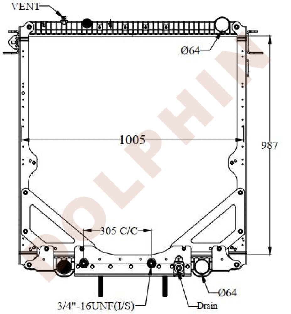 Freightliner Radiator Year 2014-2015 Aluminum Plastic / 987 X 1005 54 Mm