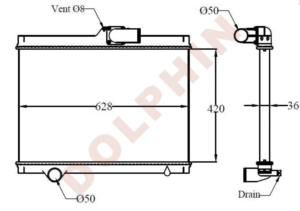 ISUZU Radiator - Forward - 420 x 628 x 36 mm | Dolphin Catalogue