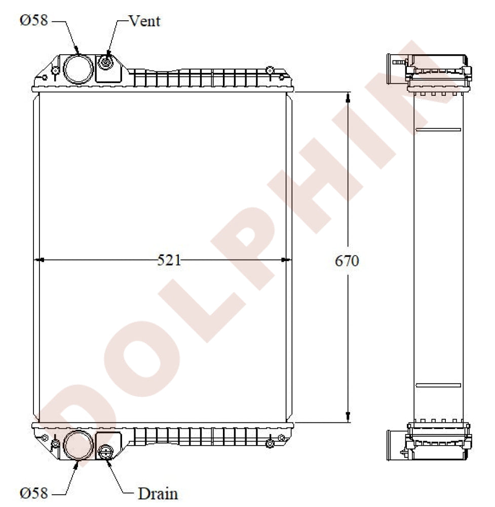 JCB Radiator - 670 x 521 x 101 mm | Dolphin Catalogue