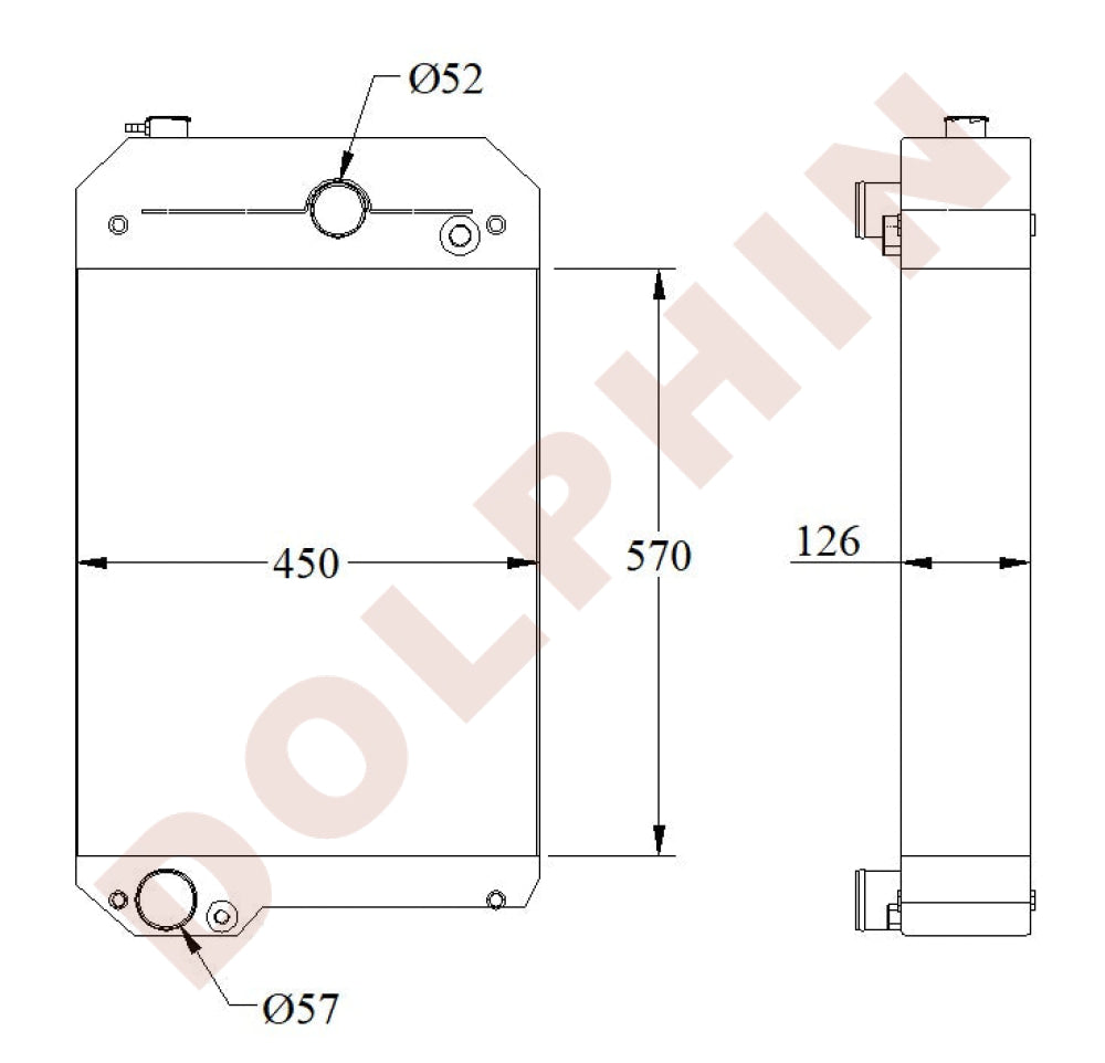 JCB Radiator - Caterpillar Perkins XQP100 DE88E0 DE110E3 D80 D100 1004-40 10042 - 570 x 450 x 126 mm Radiator