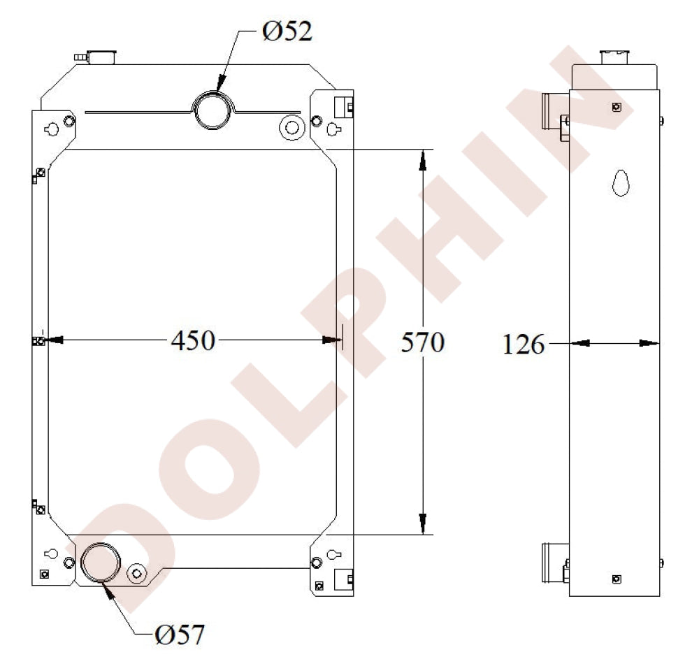 JCB Radiator - Caterpillar Perkins XQP100 DE88E0 DE110E3 D80 D100 1004-40 10042 - 570 x 450 x 126 mm Radiator