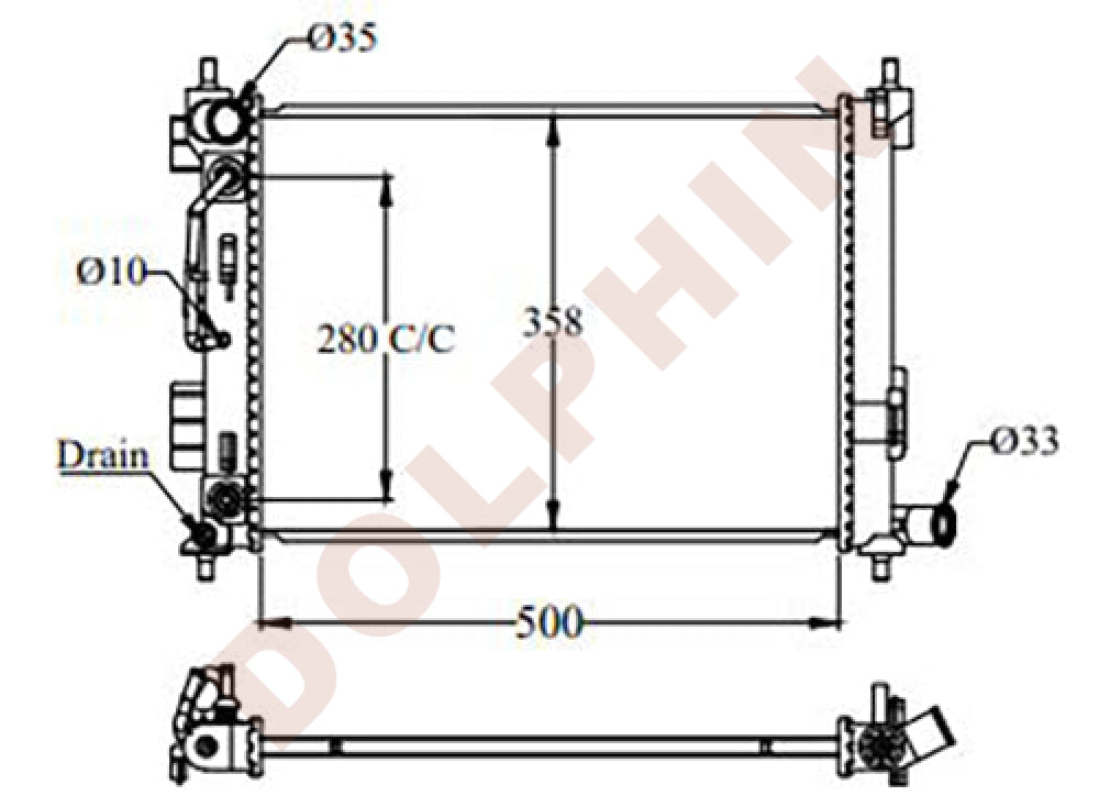 KIA Radiator - RIO 18 (2018-2020) 500 x 358 x 16 mm | Dolphin Catalogue