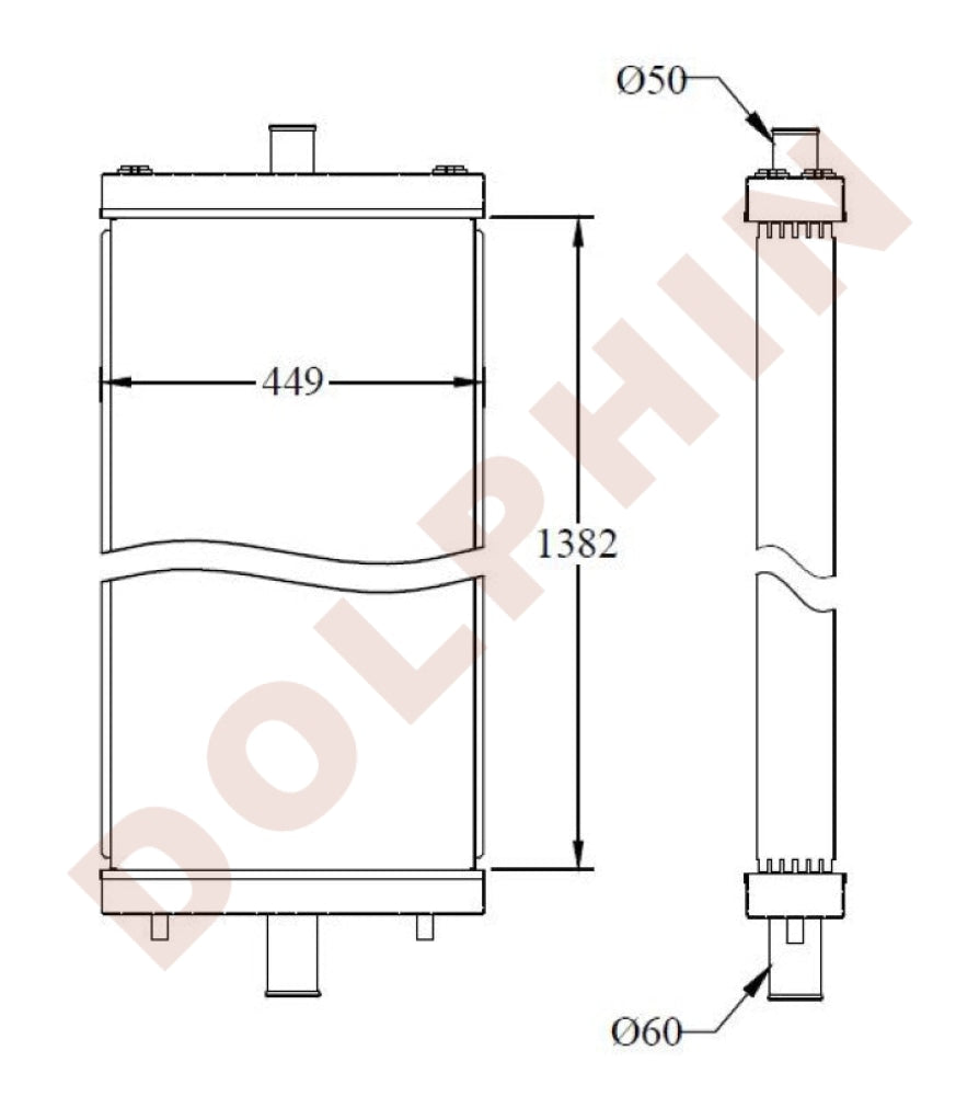 Komatsu Radiator Copper Brass / 1382 X 445 91 Mm