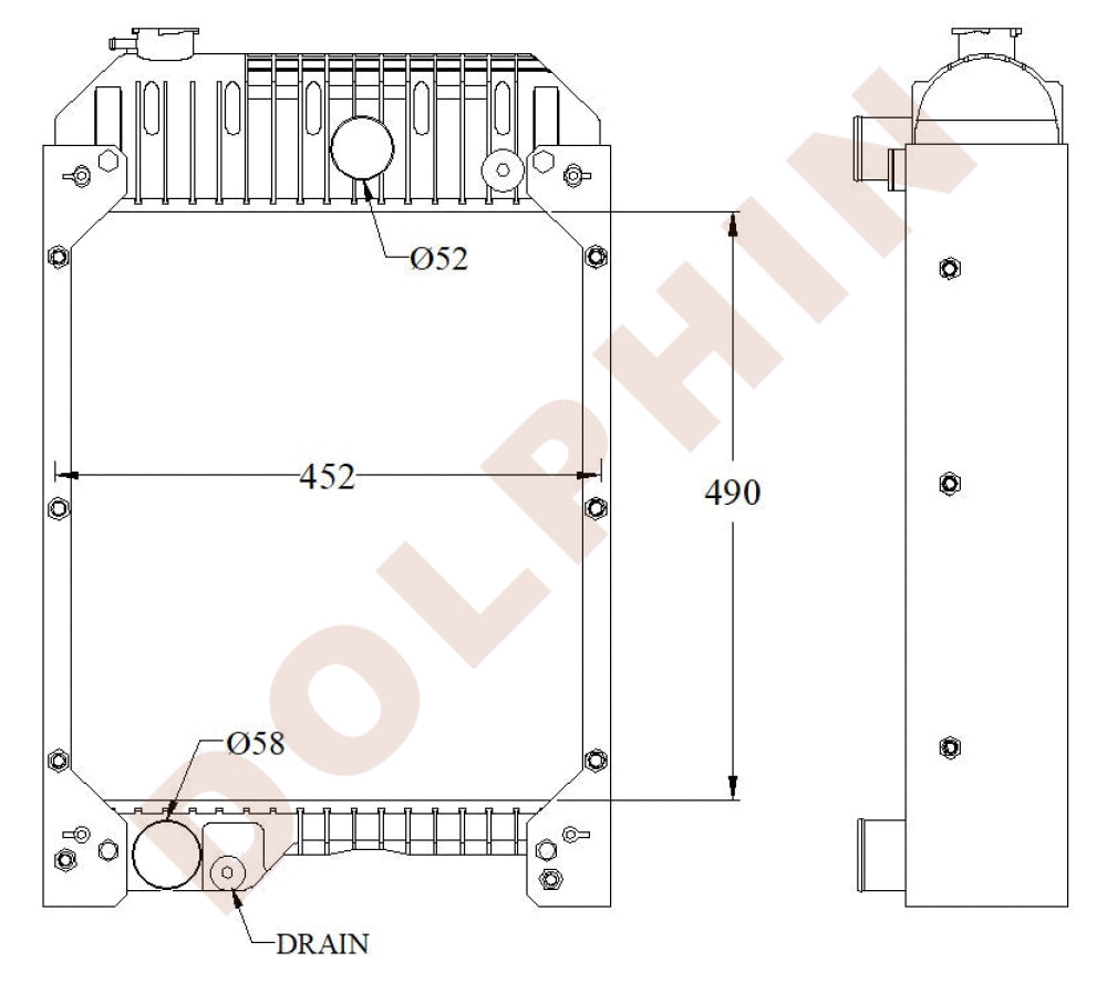 PERKINS Radiator - 1100 series 1104A-44 1104A-44T 1104C-44 1104C-44T 1104C-E44 1104D-44T - 490 x 452 x 101 mm Radiator