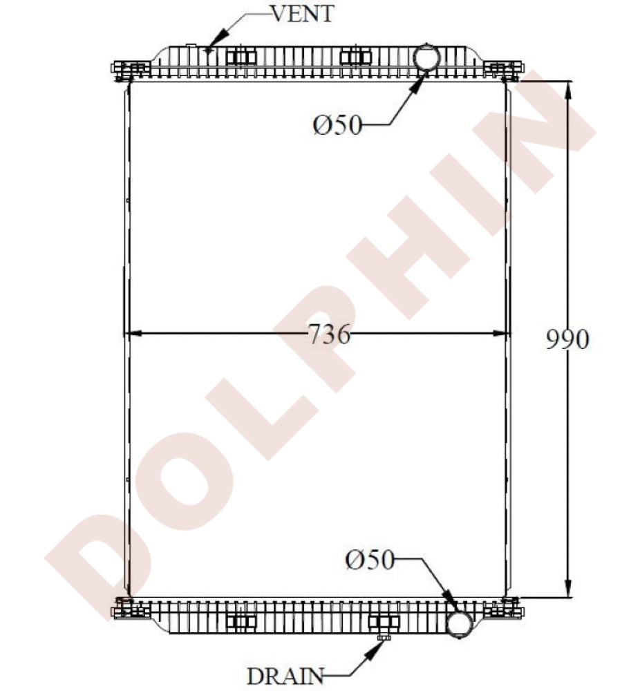 Rvi-Renault Radiator Year 2005- Aluminum Plastic Hourglass / 990 X 736 48 Mm